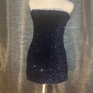 Princess Polly Strapless Sequin Dress - Navy